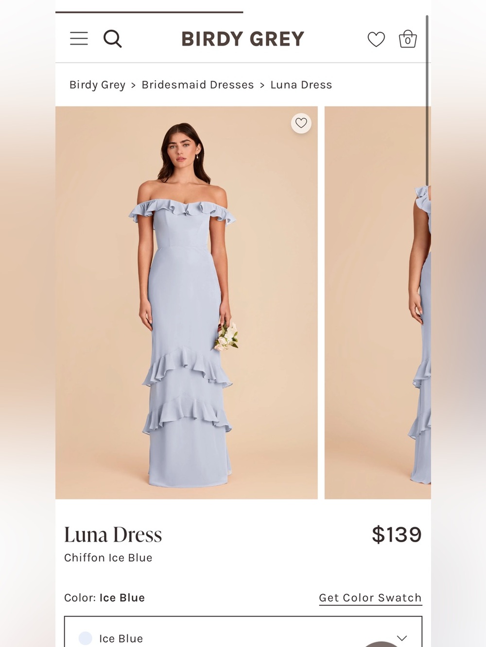 Birdy Grey Luna Dress - Ice Blue Off-Shoulder Ruffle Gown